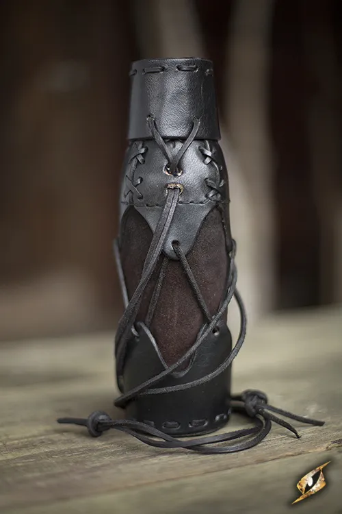 Flaschenhalter aus Leder, schwarz
