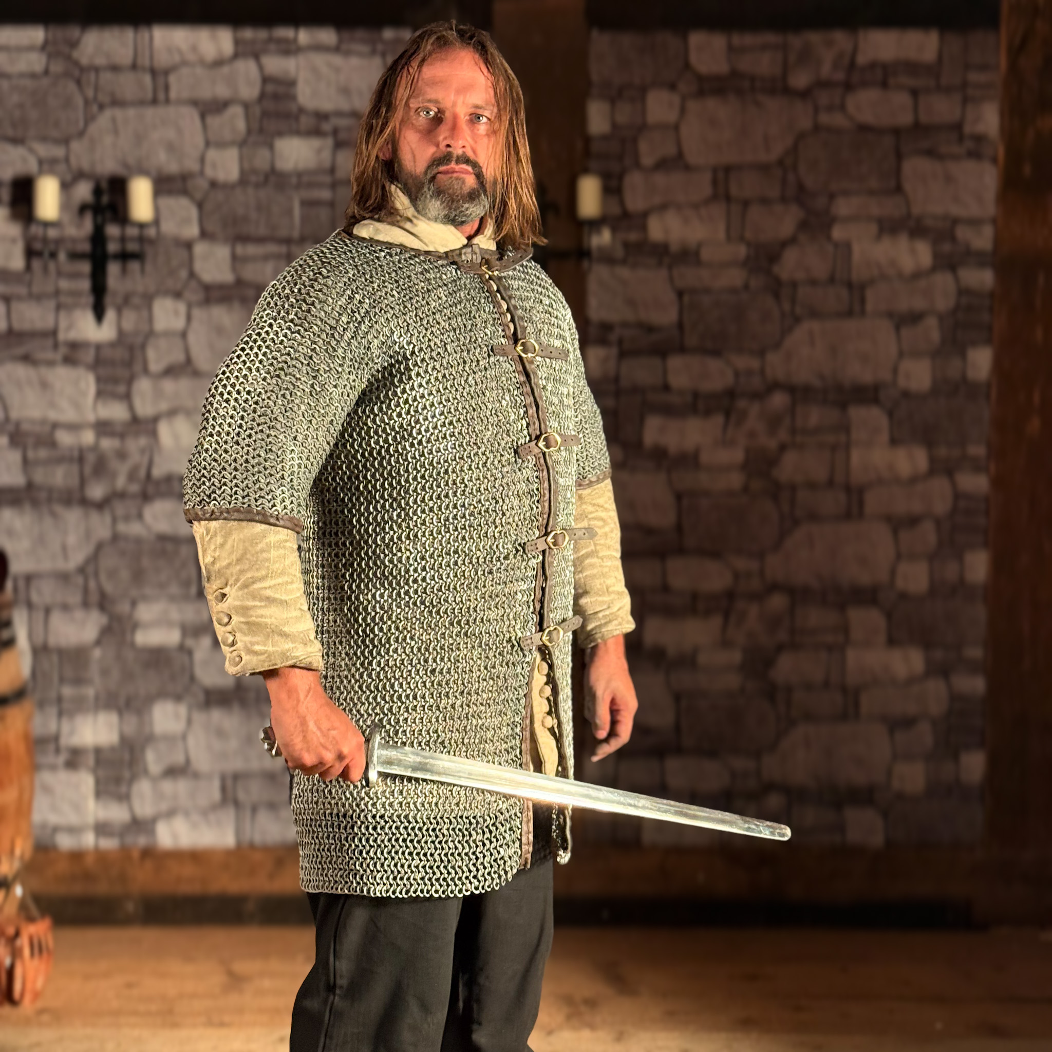 Kettenhemd Haubergeon m. Schnallen, vernietet, Alu
