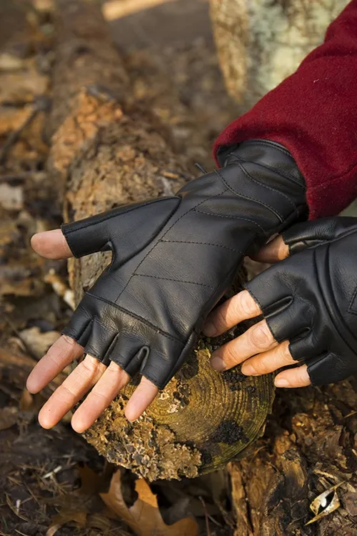 Fingerlose Dieb-Handschuhe aus Leder schwarz