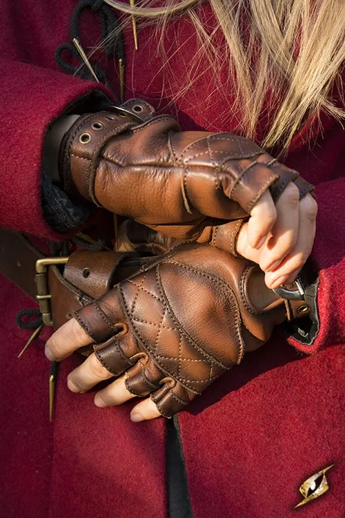 Fingerlose Handschuhe aus Leder braun