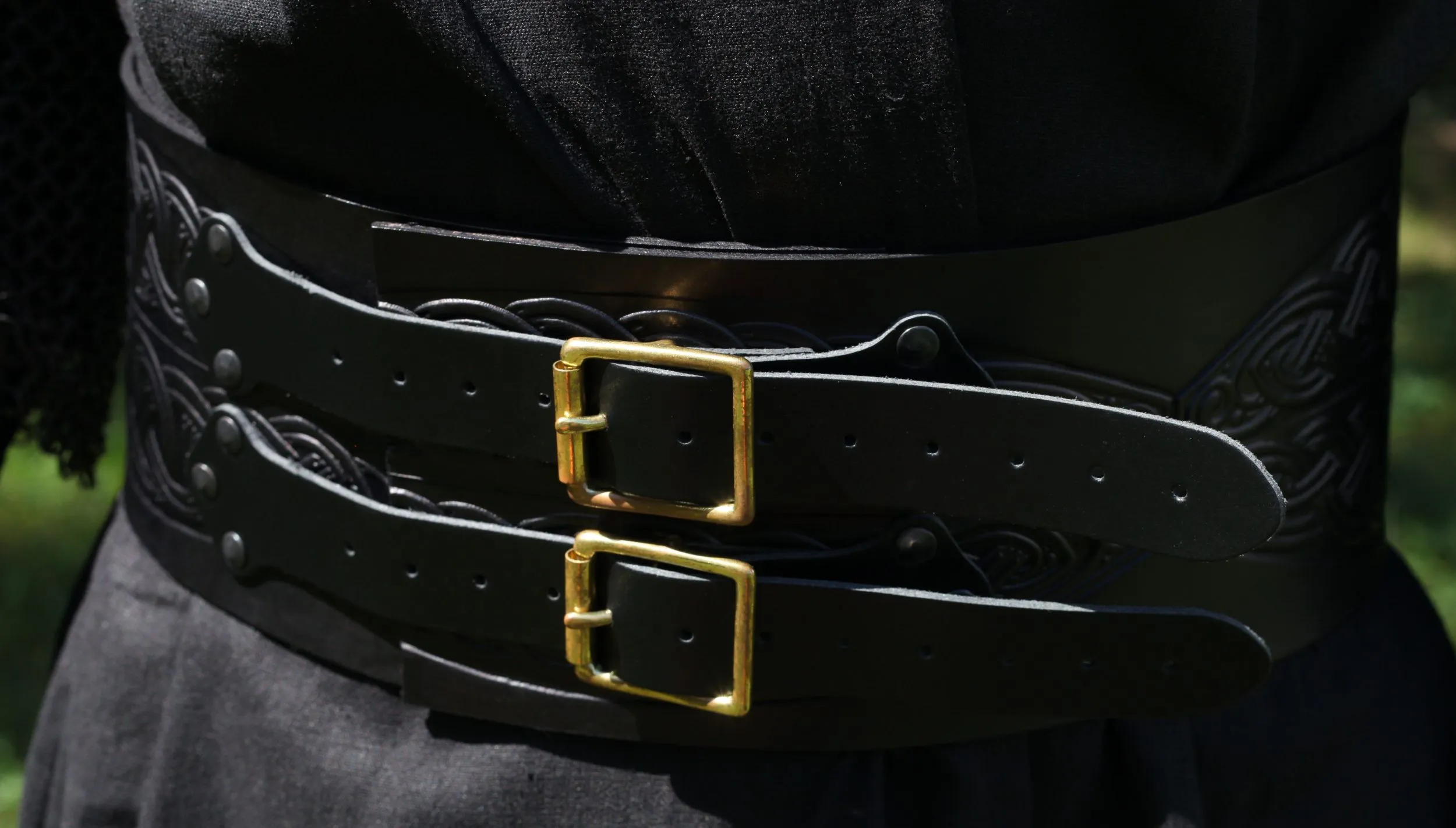 Breiter LARP Ledergürtel, schwarz